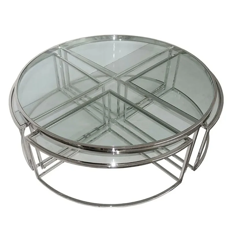 Casa Padrino Runder Couchtisch mit 4 herausziehbaren Beistelltischen Silber Ø 120 cm