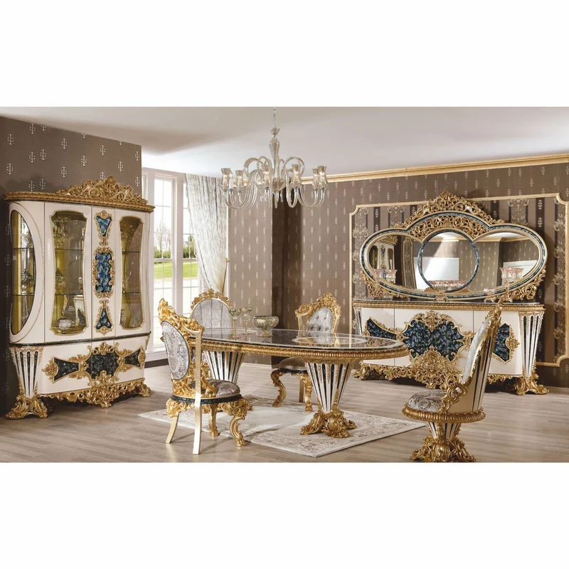Casa Padrino Luxus Barock Vitrine Weiß / Blau / Gold 180 x H. 245 cm - Prunkvoller Massivholz Vitrinenschrank - Barock Möbel