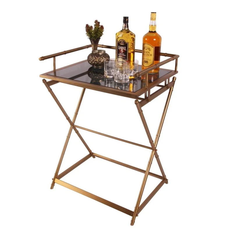 Casa Padrino Luxus Beistelltisch mit abnehmbarem Tablett Gold 60 x 50 x H. 85 cm - Butlertisch - Luxus Möbel