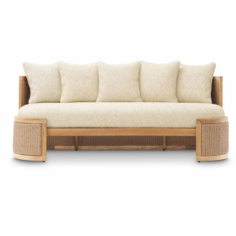 Casa Padrino Luxus Garten Sofa mit 5 Kissen Naturfarben 180 cm - Hotel Möbel - Garten Möbel - Luxus Möbel