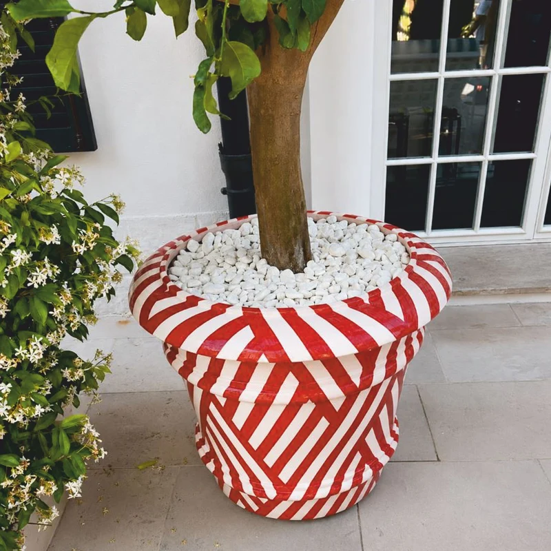 Casa Padrino Luxus Keramik Blumentopf Weiß / Rot Ø 62 x H. 51 cm - Garten Deko VPP