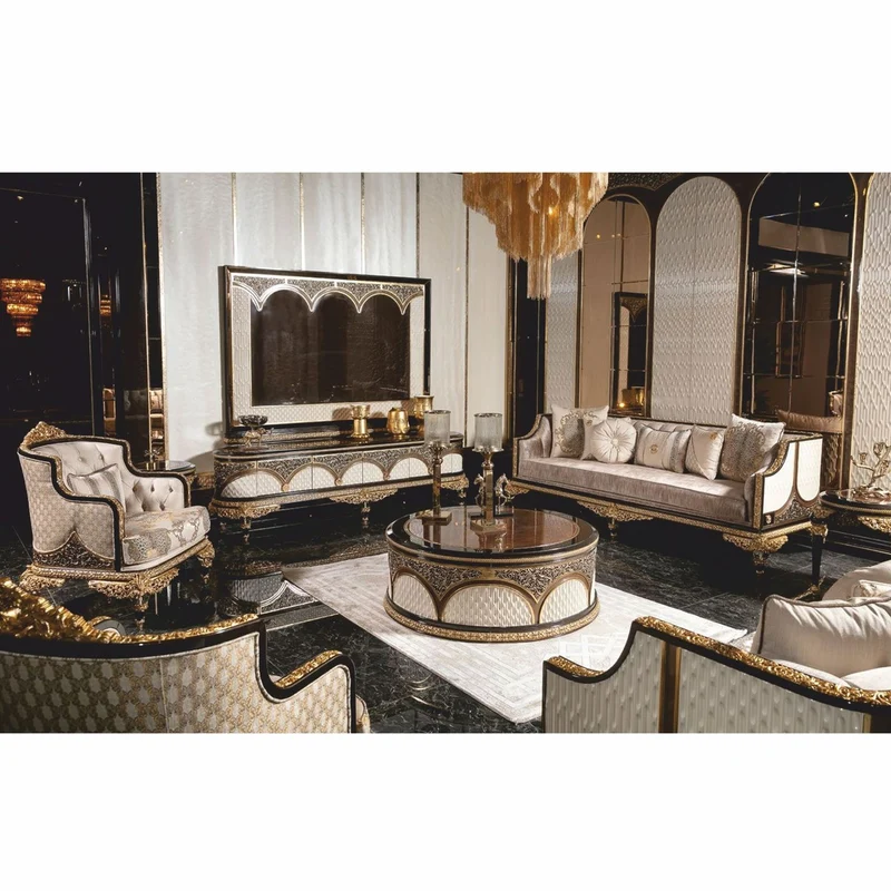 Casa Padrino Luxus Barock Sofa Grau / Weiß / Braun / Gold 245 cm - Prunkvolles Barock Wohnzimmer Sofa - Barock Wohnzimmer Möbel