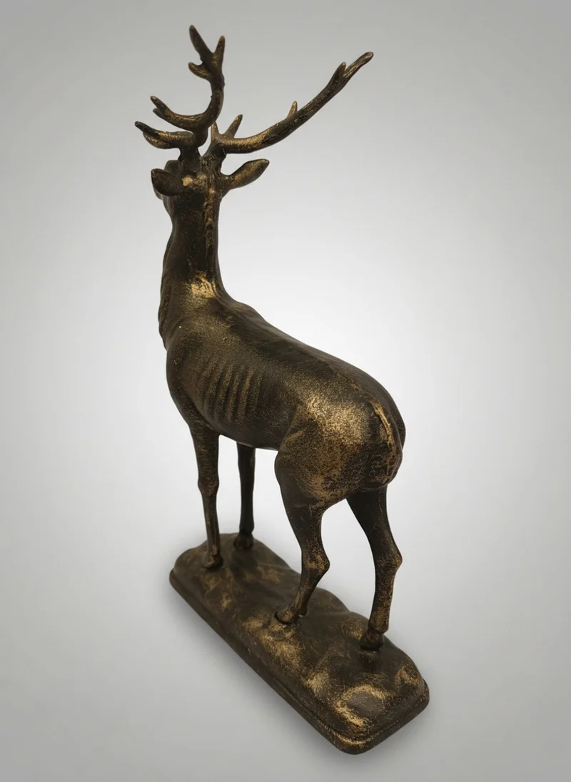 Casa Padrino Deko Figur Hirsch Gusseisen Bronzefarben H. 30 cm - Dekorative Tierfigur auf Sockel