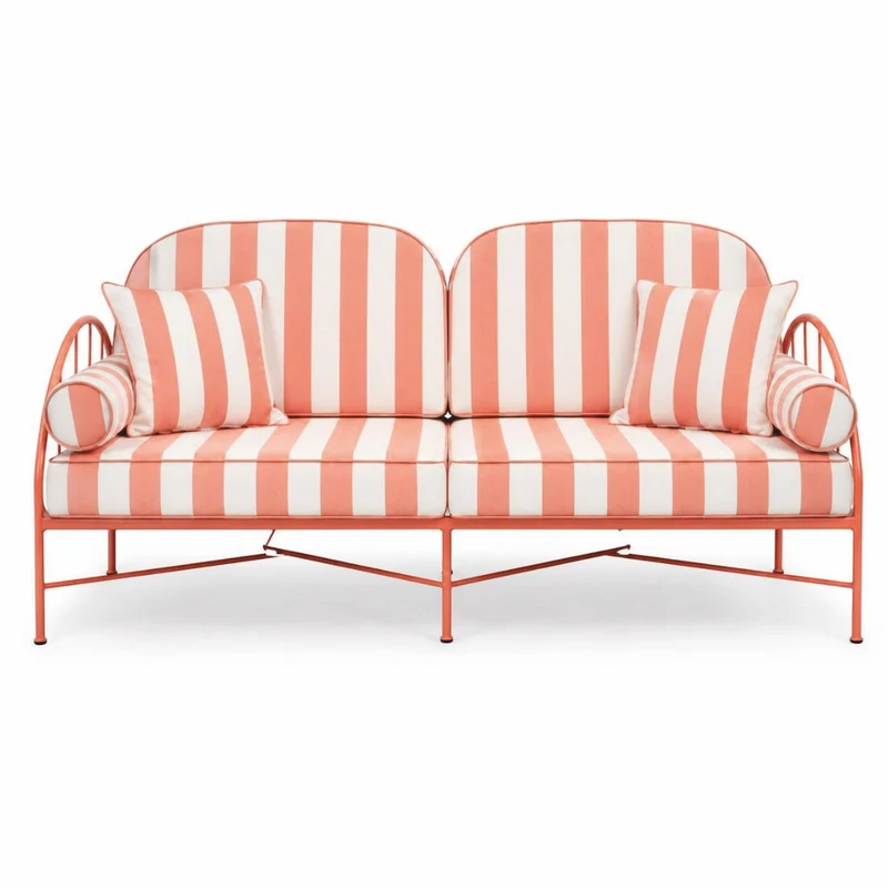 Casa Padrino Luxus Schmiedeeisen Sofa Rosa / Weiß 240 cm - Hotel & Garten Sofa