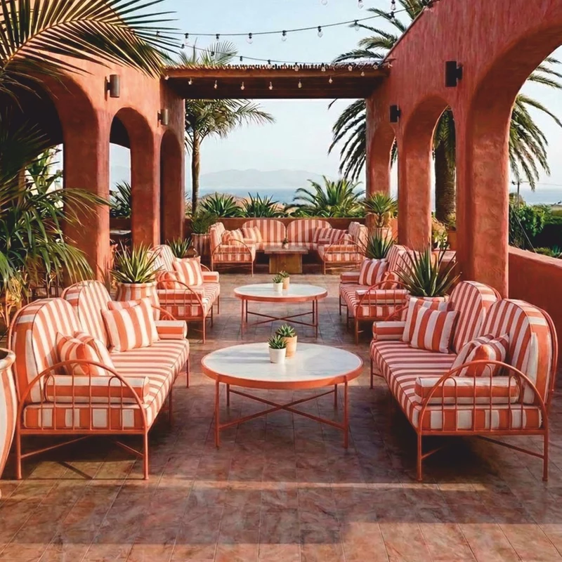 Casa Padrino Luxus Schmiedeeisen Sofa Rosa / Weiß 240 cm - Hotel & Garten Sofa