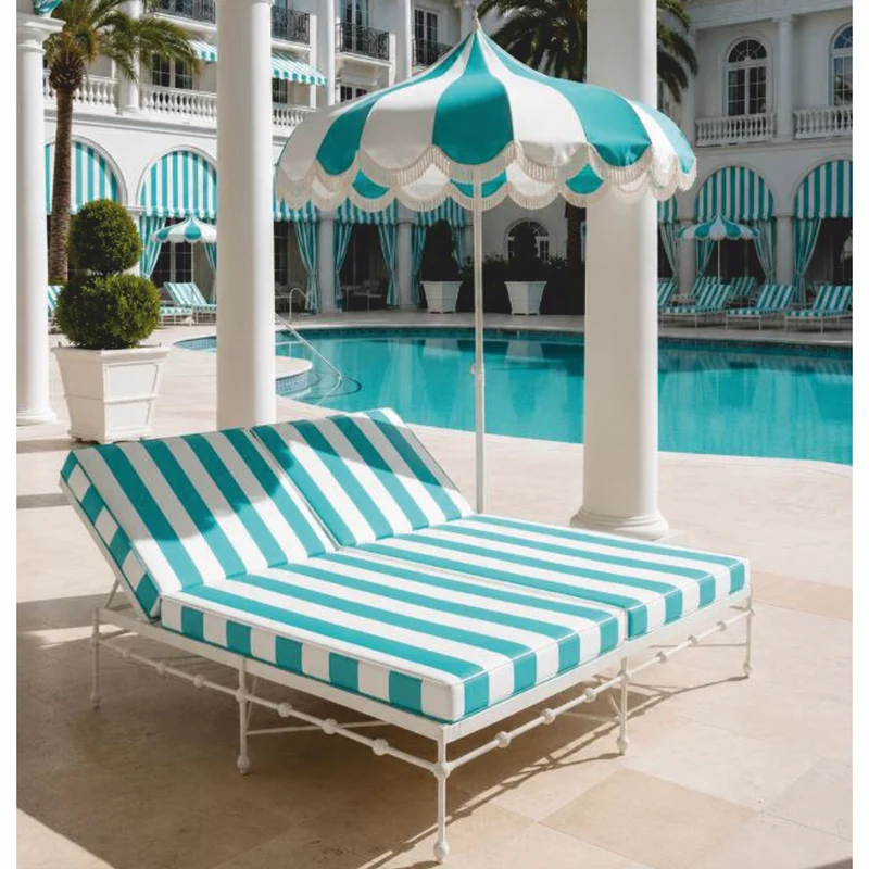 Casa Padrino Luxus Doppel Gartenliege Weiß / Türkis 160 x 190 cm - Hotel & Garten Möbel VPP