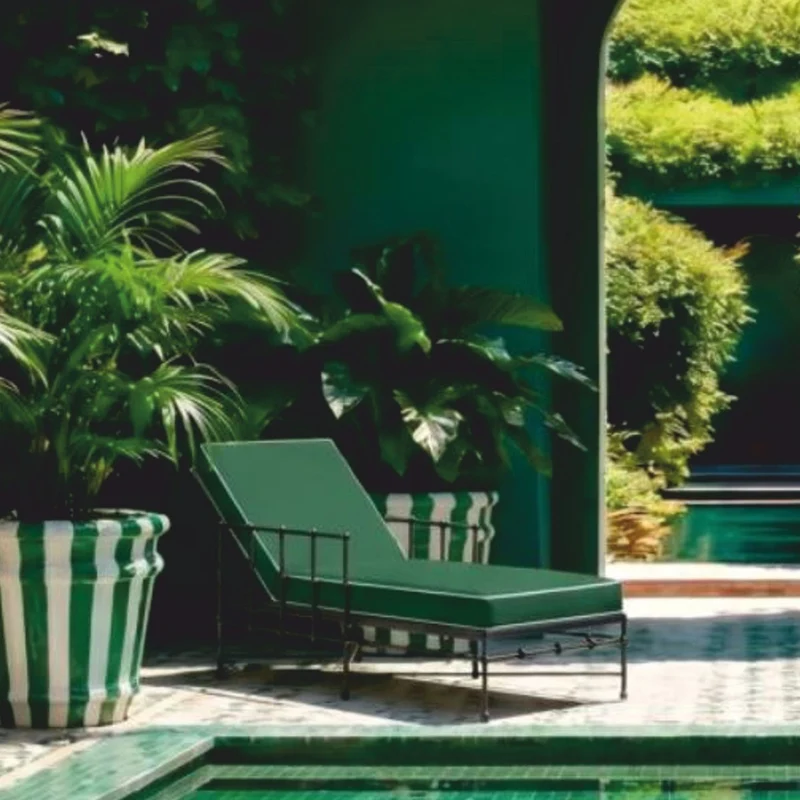 Casa Padrino Luxus Gartenliege mit Armlehnen Schwarz / Grün 198 cm - Hotel & Garten Möbel