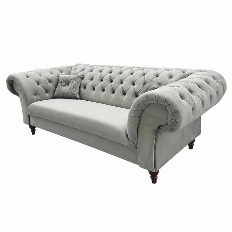 Casa Padrino Chesterfield Samt Sofa Grau / Schwarz 225 cm - Chesterfield Möbel
