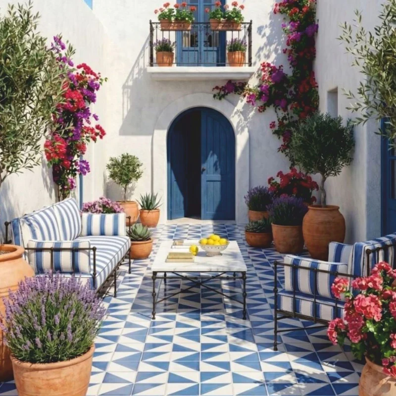 Casa Padrino Luxus Schmiedeeisen Sessel Blau / Weiß / Schwarz - Hotel & Garten Sessel
