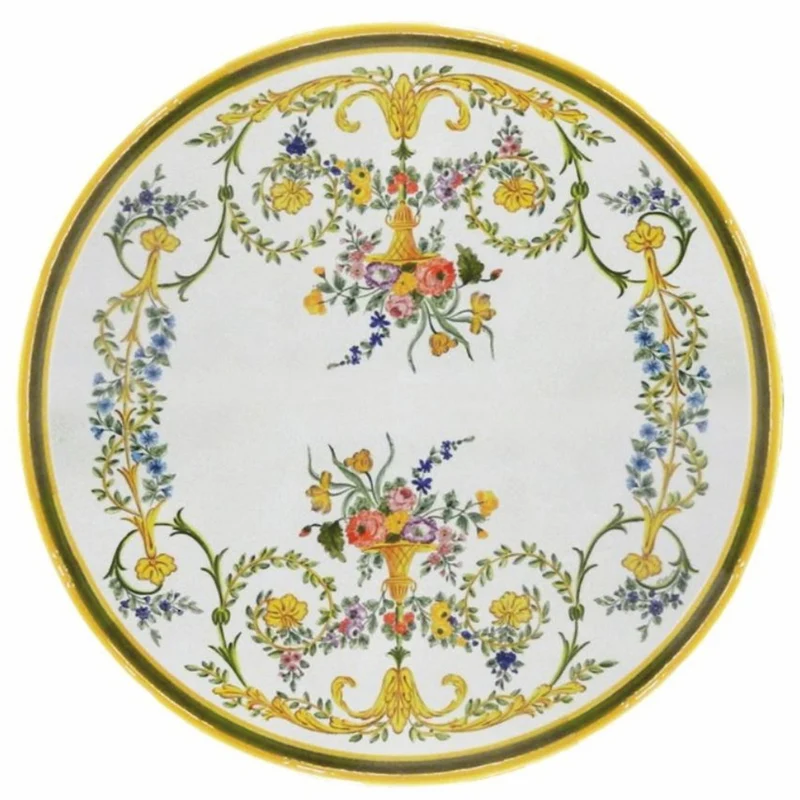 Casa Padrino Luxus Jugendstil Esstisch Weiß / Gelb / Bunt / Schwarz Ø 140 cm - Runder Gartentisch - Gastronomie & Garten Möbel - Made in Italy