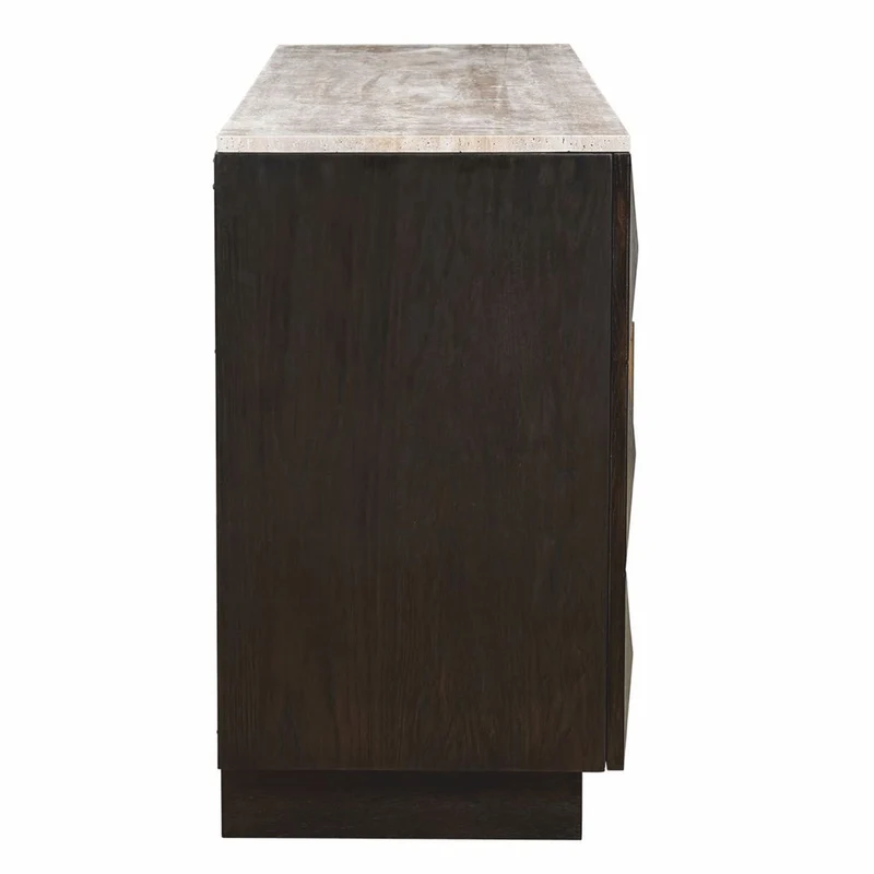 Casa Padrino Luxus Sideboard mit 4 Türen und Travertinplatte Dunkelbraun / Beige 170 cm
