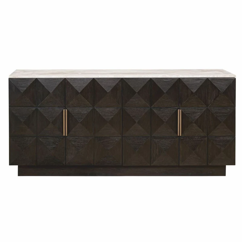 Casa Padrino Luxus Sideboard mit 4 Türen und Travertinplatte Dunkelbraun / Beige 170 cm