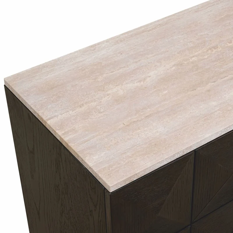 Casa Padrino Luxus Sideboard mit 4 Türen und Travertinplatte Dunkelbraun / Beige 170 cm