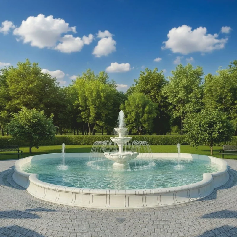 Casa Padrino Barock Springbrunnen mit Wasserdüsenring und Brunnenumrandung Weiß / Grau 950 x 900 x H. 220 cm - Nostalgischer Gartenbrunnen - Hotel Brunnen