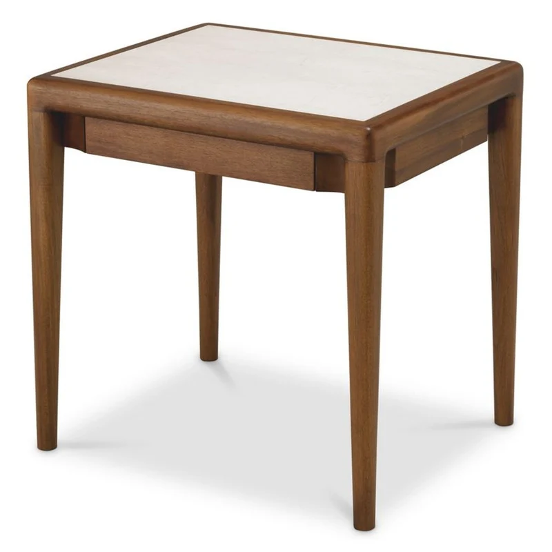 Casa Padrino Luxus Mahagoni Beistelltisch mit Marmorplatte und Schublade Braun / Beige