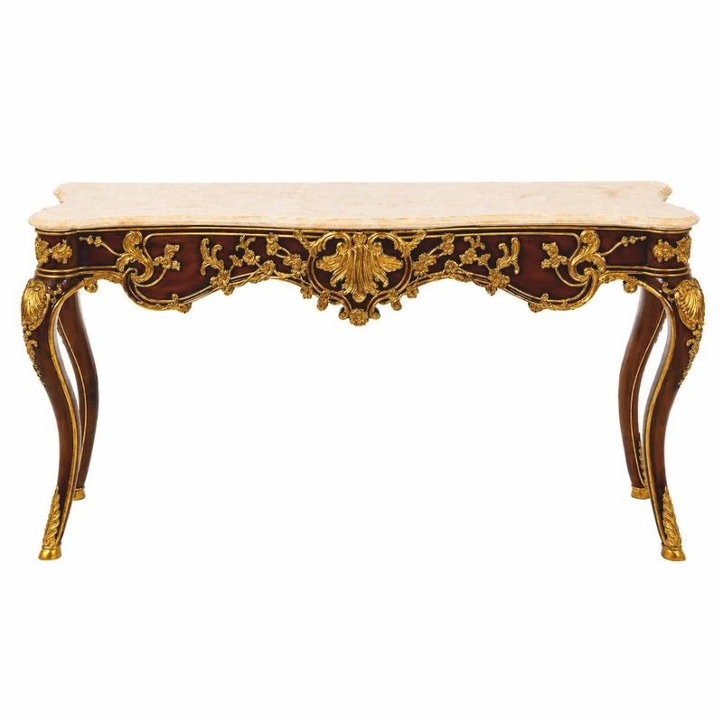 Casa Padrino Luxus Barock Mahagoni Konsole Dunkelbraun / Gold / Creme 155 cm