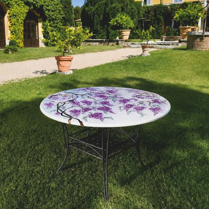 Casa Padrino Luxus Jugendstil Esstisch Weiß / Bunt / Schwarz Ø 120 cm - Runder Gartentisch - Gastronomie Möbel - Made in Italy