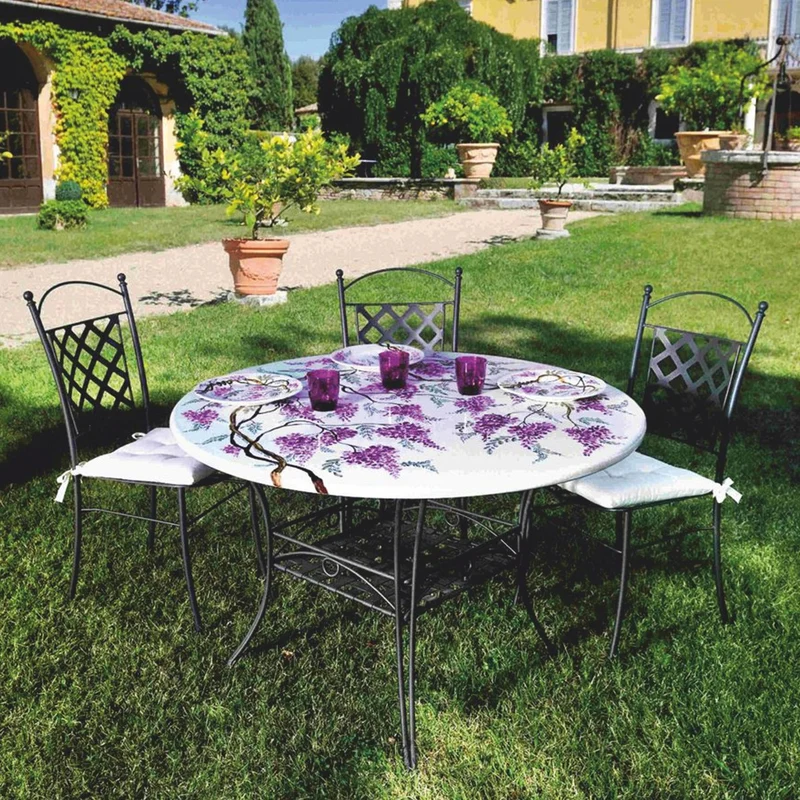 Casa Padrino Luxus Jugendstil Esstisch Weiß / Bunt / Schwarz Ø 120 cm - Runder Gartentisch - Gastronomie Möbel - Made in Italy