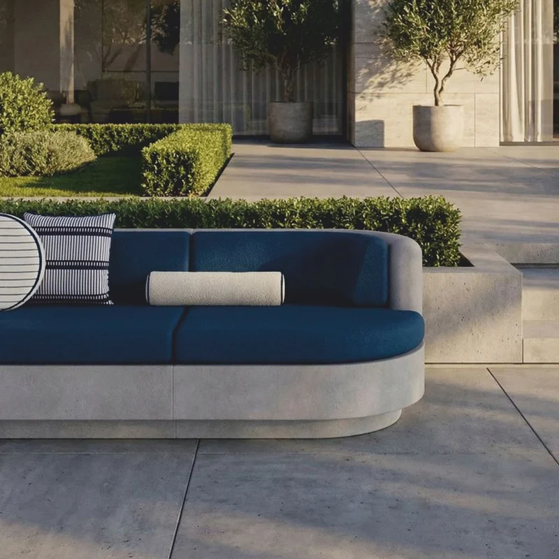 Casa Padrino Luxus Beton Sofa Grau / Blau 294 cm - Wohnzimmer & Garten Sofa