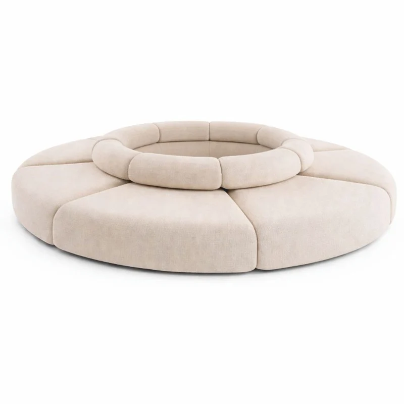 Casa Padrino Luxus Sofa Beige Ø 340 cm - Rundes Modulares Sofa - Luxus Möbel