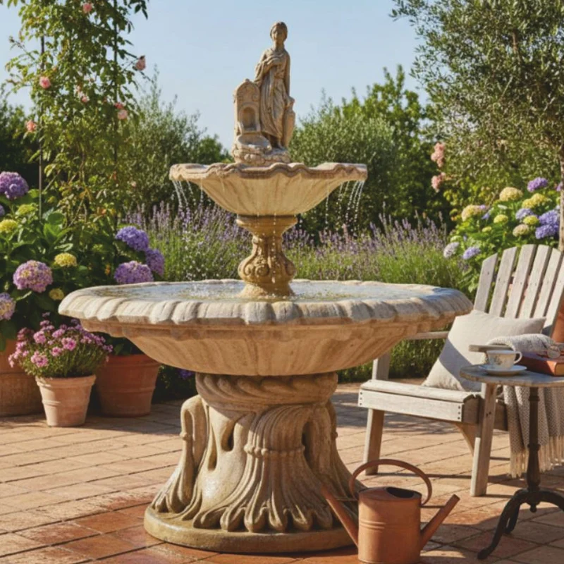 Casa Padrino Barock Springbrunnen Grau Ø 145 x H. 215 cm - Prunkvoller Gartenbrunnen