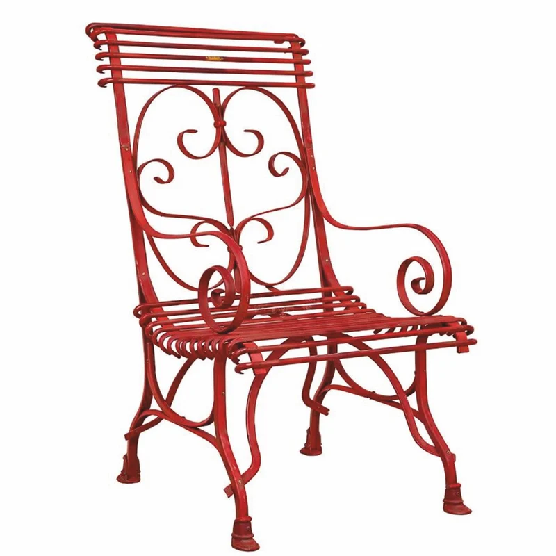 Casa Padrino Jugendstil Schmiedeeisen Gartenstuhl Rot H. 114 cm - Nostalgische Garten Möbel