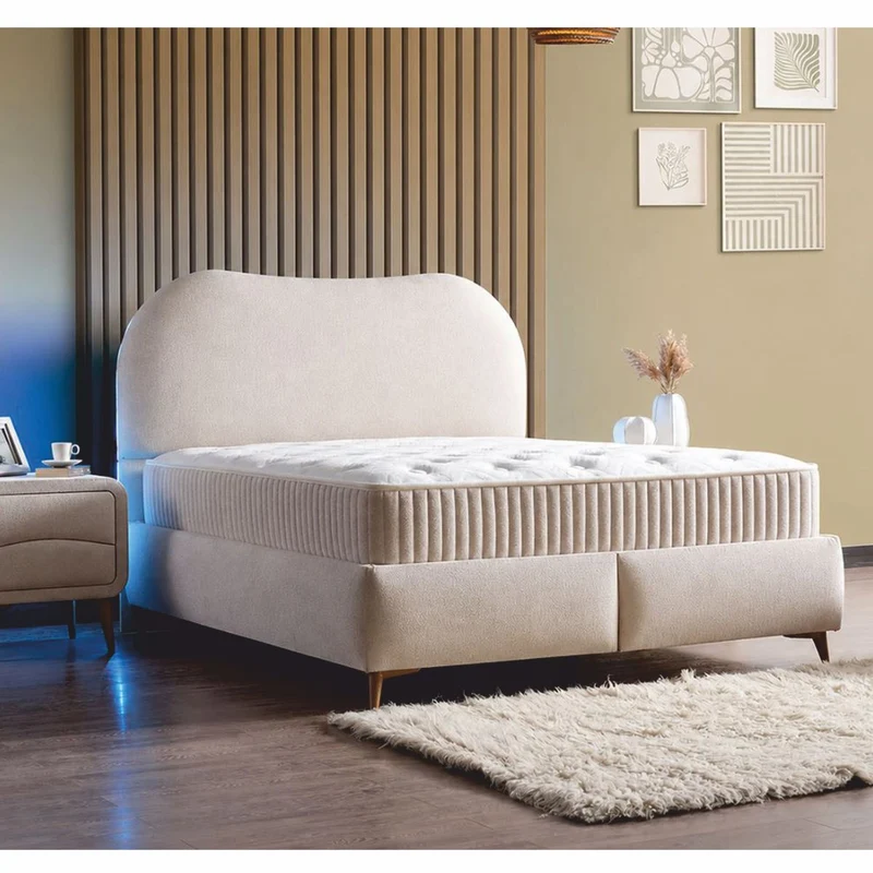 Casa Padrino Luxus Doppelbett mit Matratze und LED Beleuchtung Beige / Braun 180 x 200 cm - Hotel Möbel - Schlafzimmer Möbel