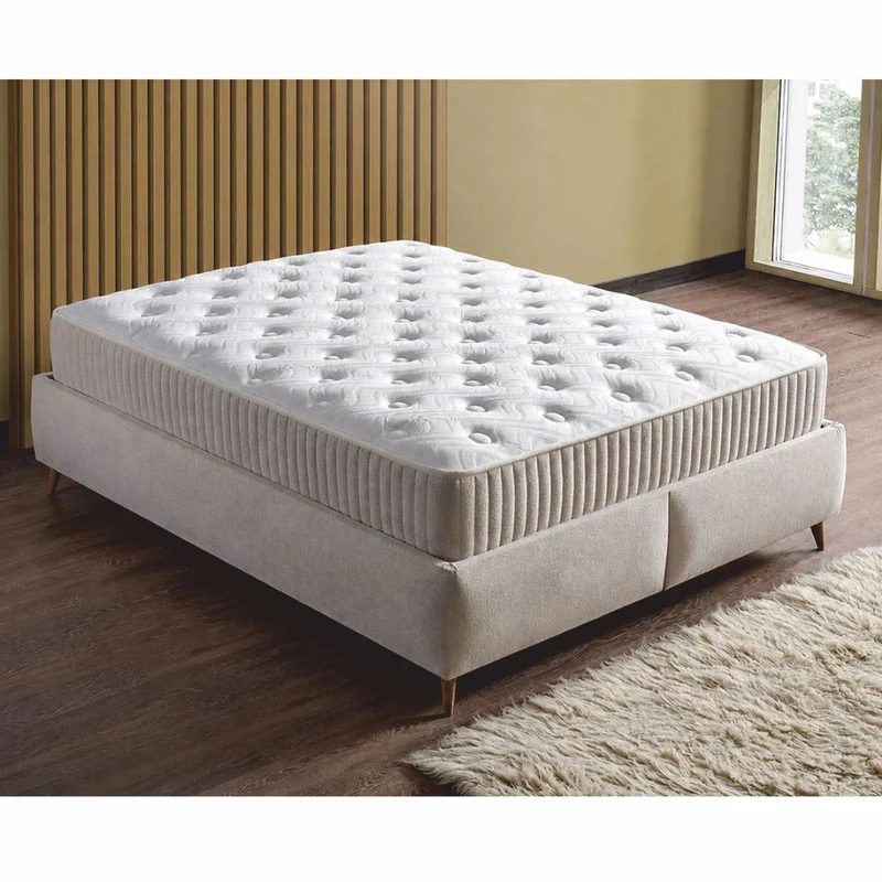 Casa Padrino Luxus Doppelbett mit Matratze und LED Beleuchtung Beige / Braun 180 x 200 cm - Hotel Möbel - Schlafzimmer Möbel