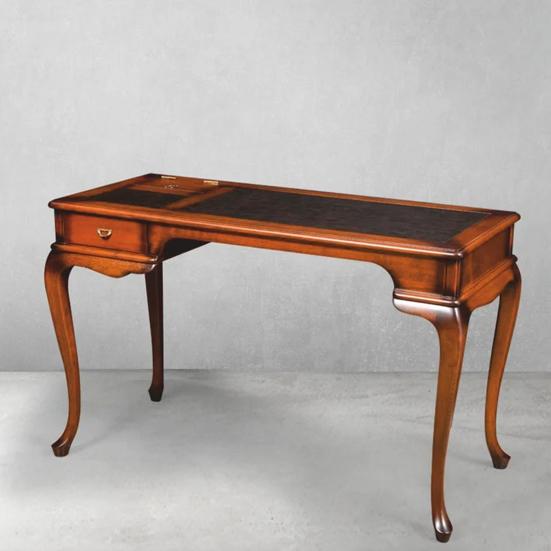 Casa Padrino Luxus Barock Massivholz Schreibtisch Braun 126 cm - Massivholz Büro Möbel - Barock Büro Möbel