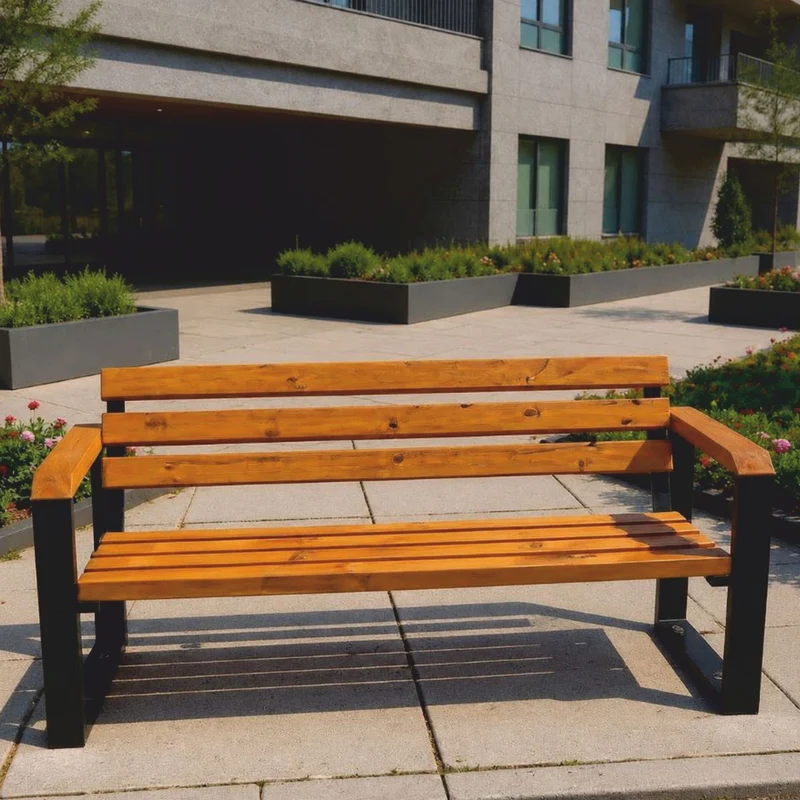 Casa Padrino Parkbank mit Rückenlehne und Armlehnen Braun / Schwarz 200 cm - Stadtbank - Gartenbank - Outdoor Sitzbank