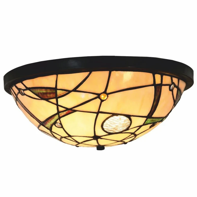 Casa Padrino Art Deco Tiffany Deckenleuchte Bunt / Schwarz Ø 33 cm - Tiffany Leuchten