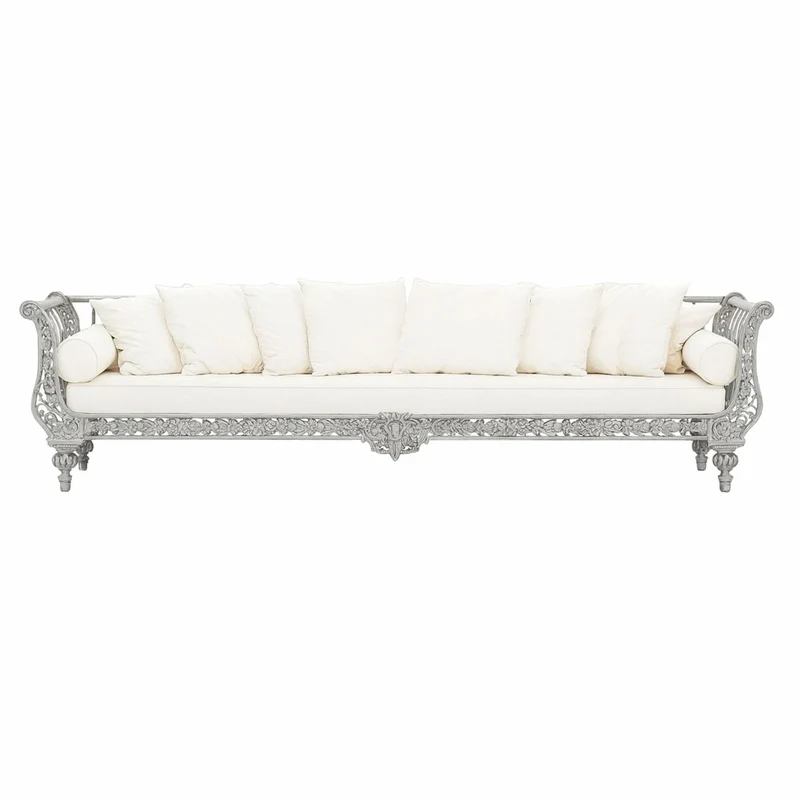 Casa Padrino Luxus Barock Sofa Grau / Weiß 300 cm - Barock Hotel & Garten Möbel