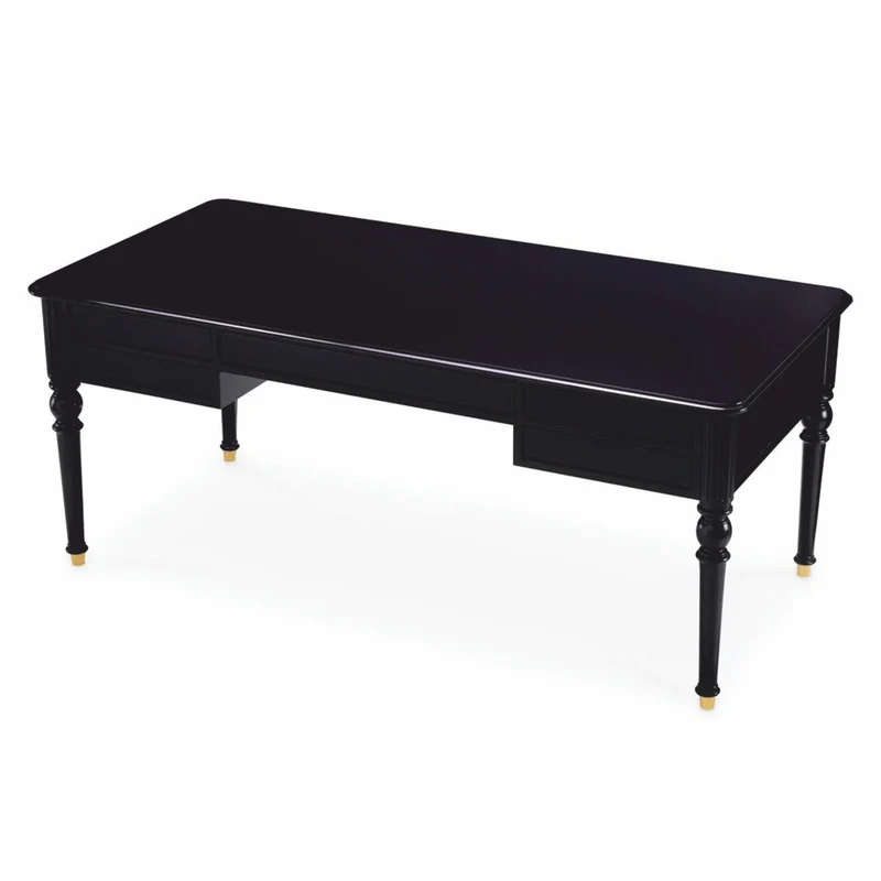 Casa Padrino Luxus Barock Schreibtisch Schwarz / Messing 185 cm - Barock Büro Möbel