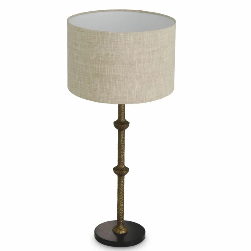 Casa Padrino Luxus Tischleuchte Vintage Messing / Schwarz / Beige H. 85 cm