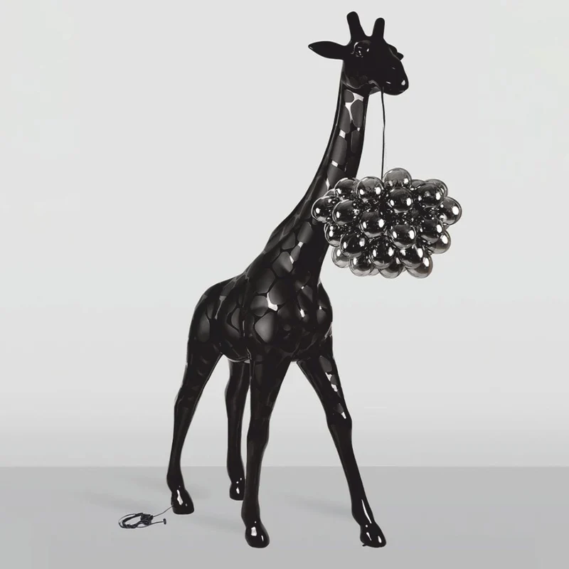 Casa Padrino Luxus Stehleuchte Giraffe Schwarz H. 230 cm - Tier Stehleuchten
