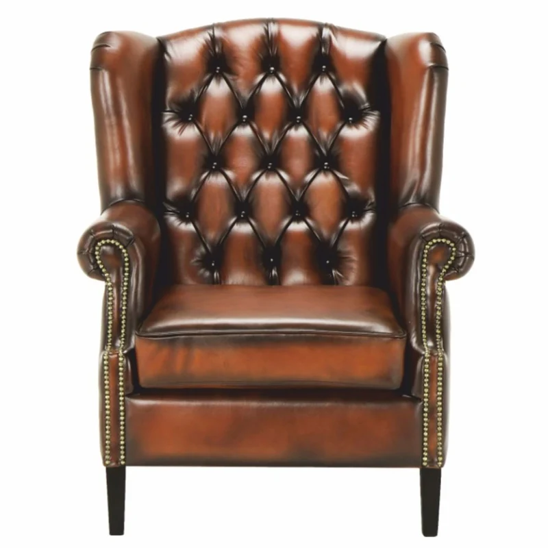 Casa Padrino Luxus Chesterfield Leder Ohrensessel Vintage Braun / Schwarz H. 105 cm