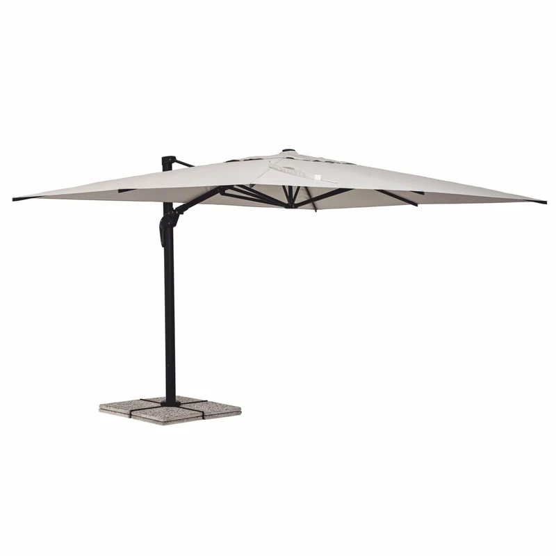 Casa Padrino Luxus Ampelschirm mit Ständer Anthrazit / Naturfarben 400 x 300 x H. 273 cm