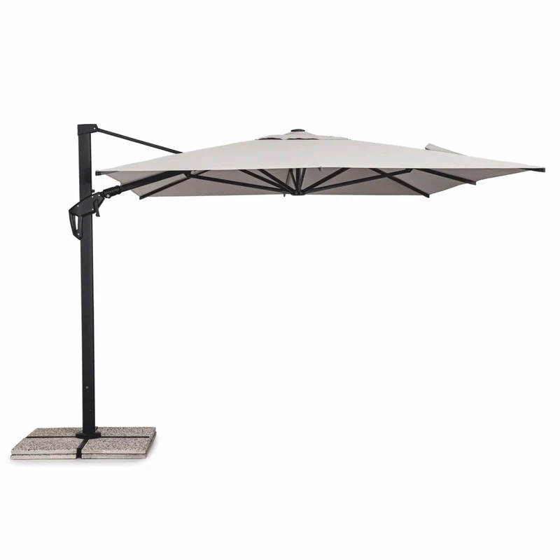 Casa Padrino Luxus Ampelschirm mit Ständer Anthrazit / Naturfarben 400 x 300 x H. 273 cm