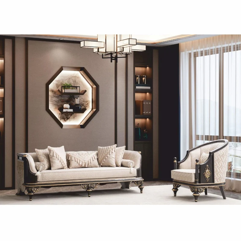 Casa Padrino Luxus Barock Wohnzimmer Sessel Beige / Braun / Gold - Barock Möbel