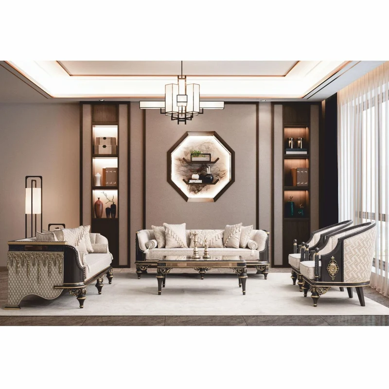 Casa Padrino Luxus Barock Wohnzimmer Sessel Beige / Braun / Gold - Barock Möbel