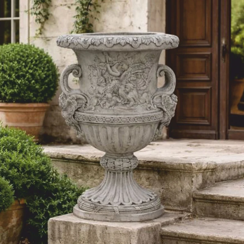 Casa Padrino Luxus Barock Blumentopf Antik Grau Ø 85 x H. 140 cm - Made in Italy