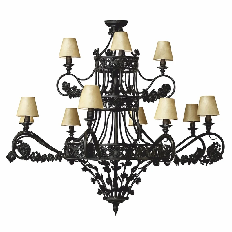 Casa Padrino Luxus Barock Schmiedeeisen Kronleuchter Schwarz / Beige Ø 100 x H. 100 cm