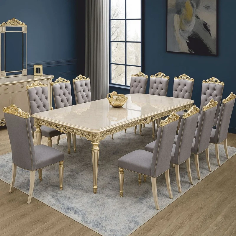Casa Padrino Luxus Barock Esszimmer Set - Prunkvoller Barock Esstisch mit 12 Stühlen