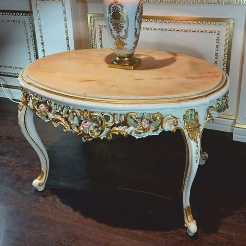 Casa Padrino Luxus Barock Couchtisch Weiß / Bunt / Beige 95 cm - Made in Italy