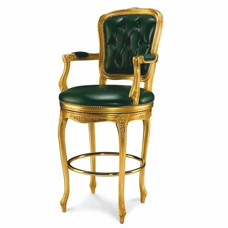 Casa Padrino Luxus Barock Barstuhl mit Armlehnen Dunkelgrün / Gold - Made in Italy