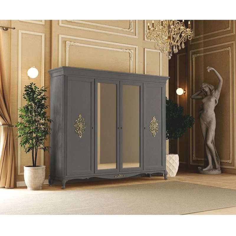 Casa Padrino Luxus Barock Schlafzimmer Schrank Grau / Gold 248 cm - Schlafzimmer Möbel