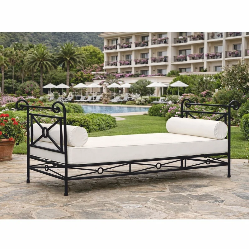 Casa Padrino Luxus Jugendstil Schmiedeeisen Sofa Schwarz / Weiß 210 cm - Garten Möbel