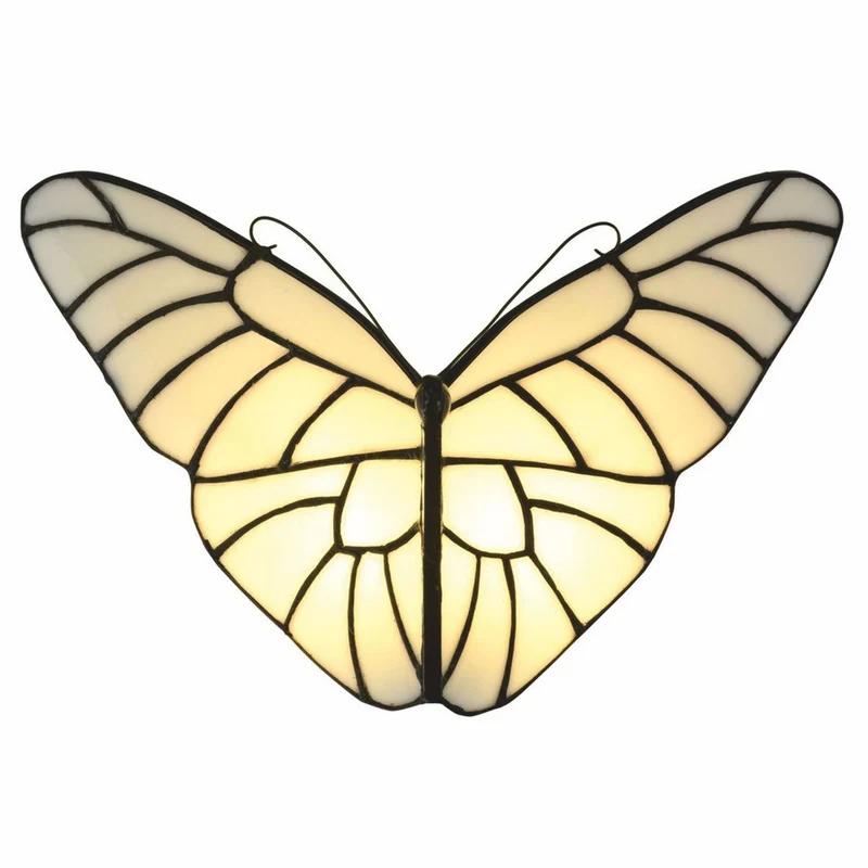Casa Padrino Art Deco Tiffany LED Wandleuchte Schmetterling Weiß / Schwarz - Tiffany Leuchten
