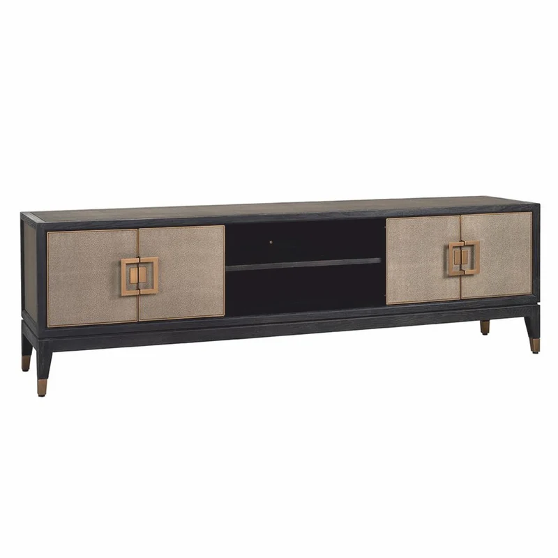 Casa Padrino Luxus TV Schrank Schwarz / Grau / Messing 185 cm - Wohnzimmer & Hotel Möbel