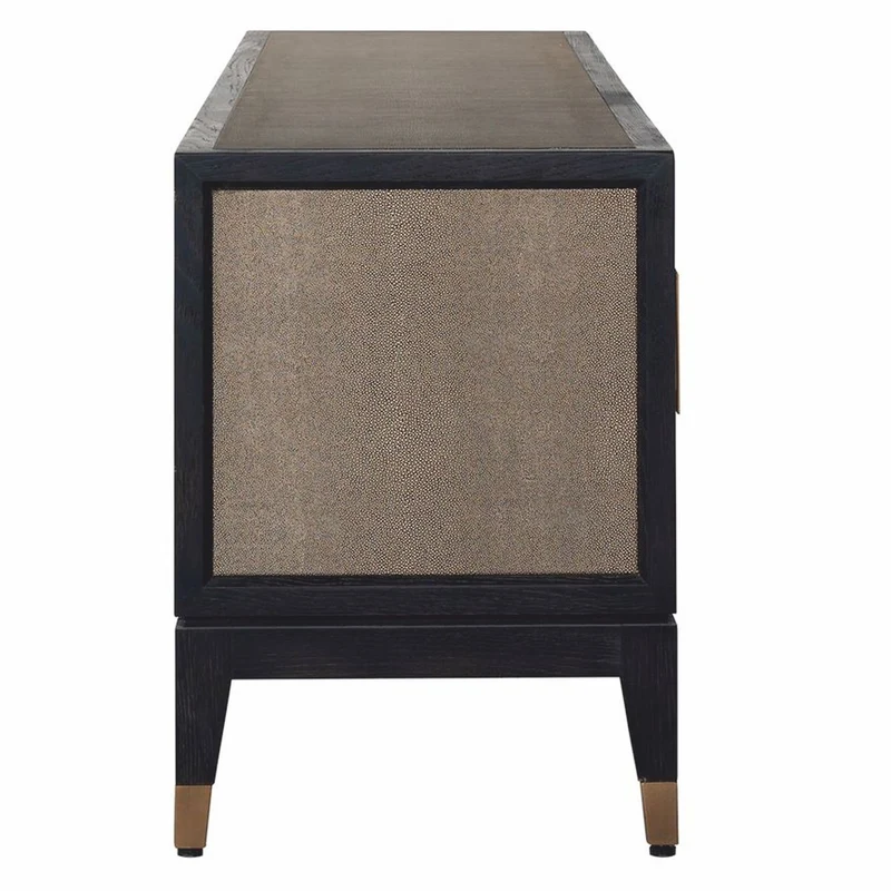 Casa Padrino Luxus TV Schrank Schwarz / Grau / Messing 185 cm - Wohnzimmer & Hotel Möbel
